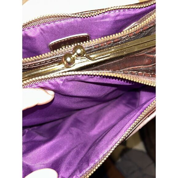 Vintage Y2K Nine West Patent Leather Croc Crossbody Brown Pocket Bag Kisslock - Picture 8 of 9